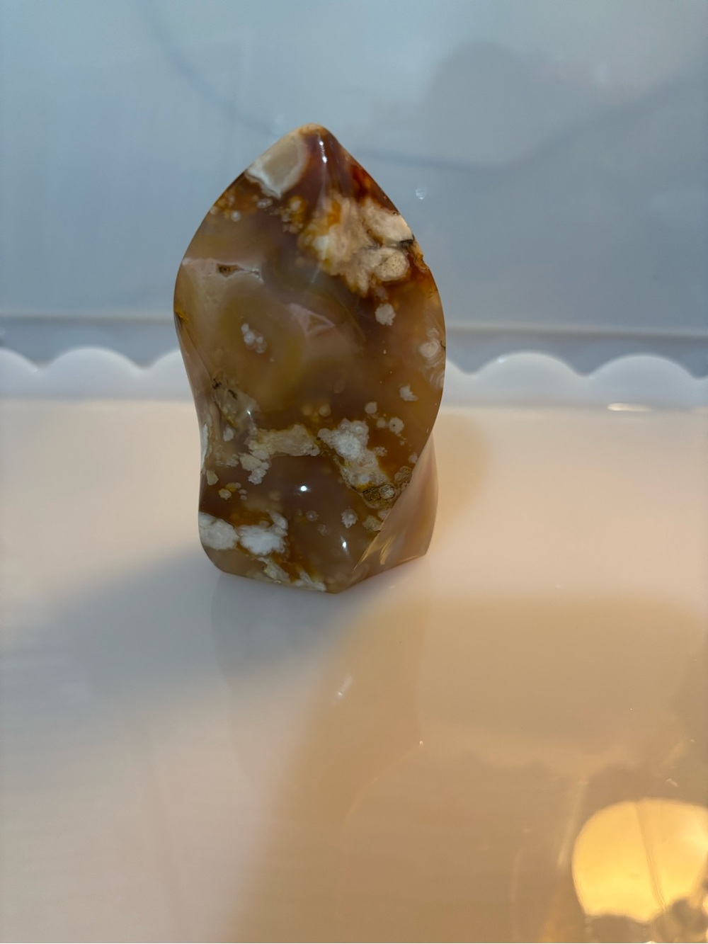 Natural Brown and Cream Flower Agate Decorative Stone Sculpture